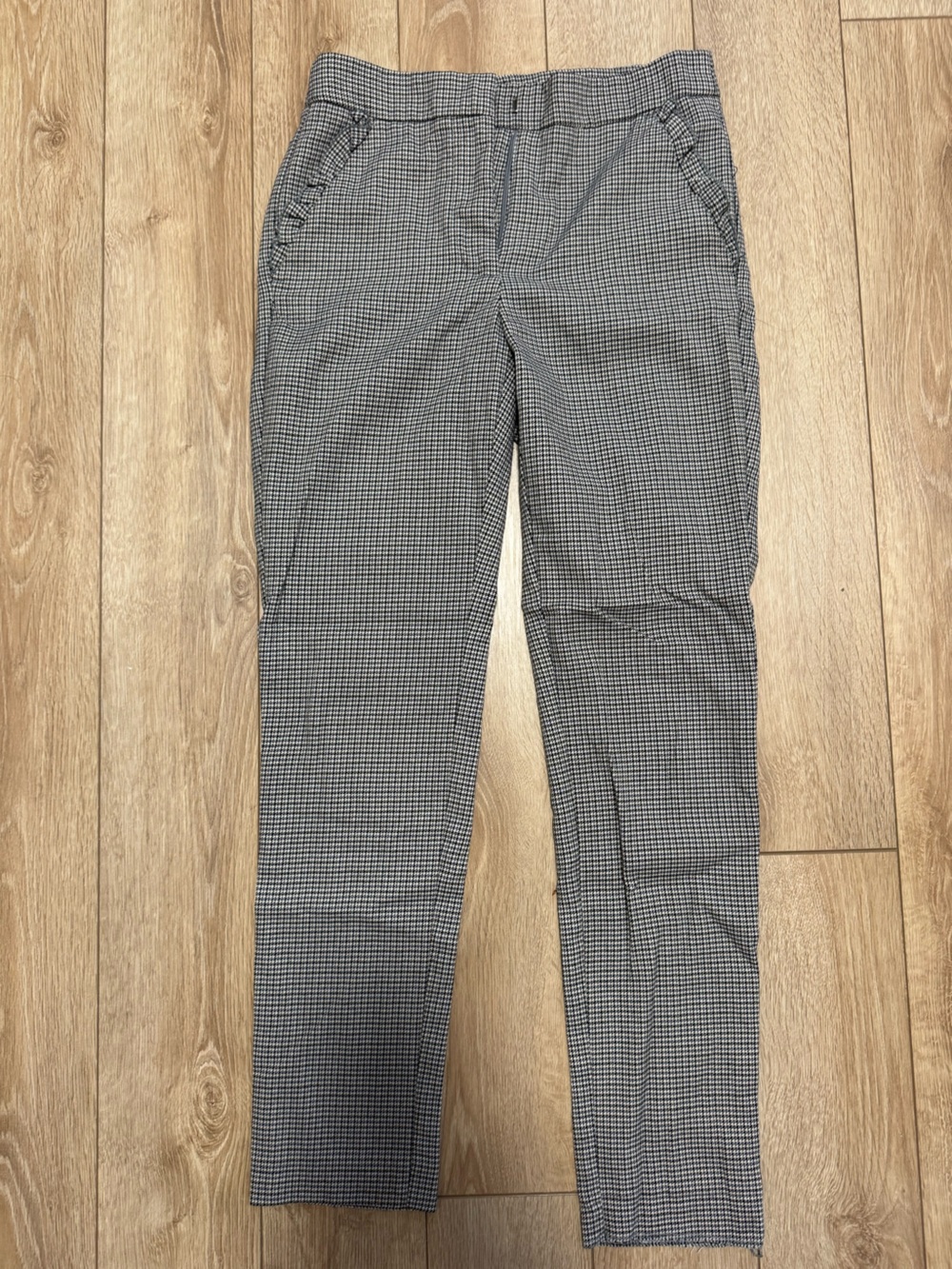Zara Black and White Micro-Check Slim Trousers